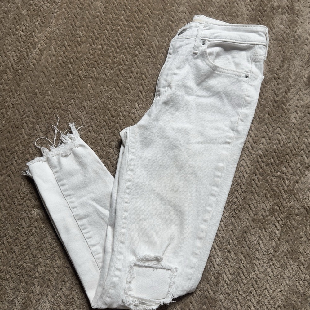 Levis 721 High Rise Skinny Ankle Jeans Womens 27 White Stretch Raw Hem - Picture 3 of 7